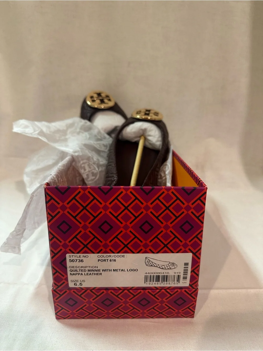 Tory Burch Quilted Minnie Metal Logo Port Size 6.5